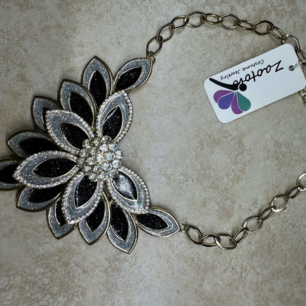 Black and Silver Floral Necklace